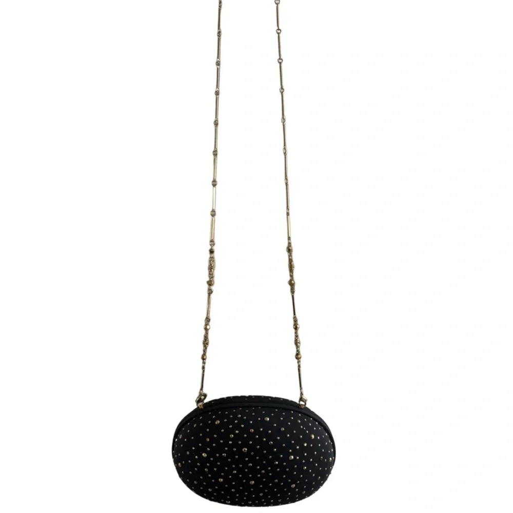 St.John |Vintage black hard cover evening shoulder bag with gold beading | NWOT